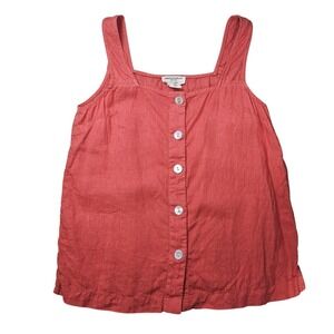 Christian Siriano 100% Linen Tank Top Women S Melon Button Beachy Coastal Vaca